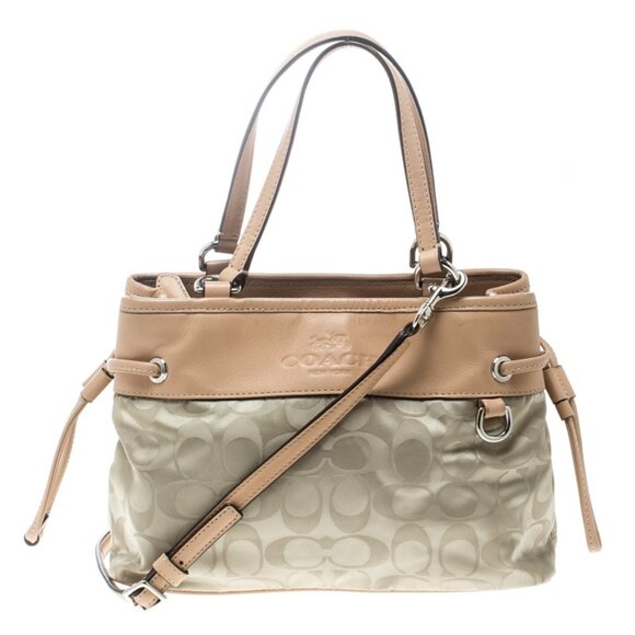 Like New Coach Signature C's Tan & Beige Satchel Purse Large